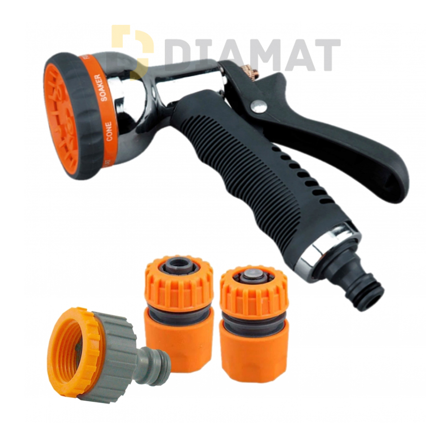 Pištoľ postrekovacia, 8 vzorov, kov/plast - VRCPRO