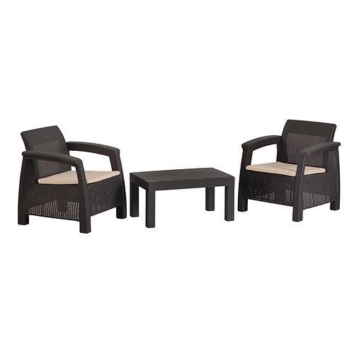 Set terasový CAYMAN, Mocca hnedá, stôl, kreslo 1+1