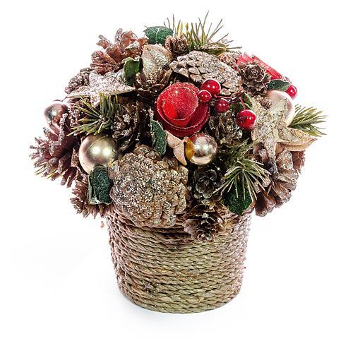 Ikebana MagicHome Vianoce, prírodná, červená, 20 cm