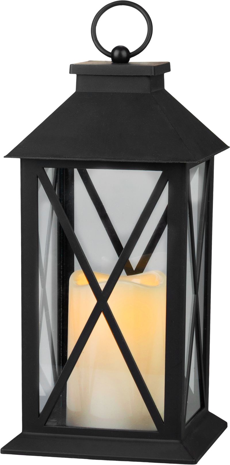 Lampáš MagicHome Vianoce, LED teplá biela, 3xAAA, plast, časovač, čierny, 14x14x32.2 cm, pohyblivý plameň