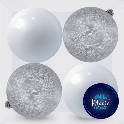 Gule MagicHome Vianoce, 4 ks, strieborné, biele, na vianočný stromček, 10 cm