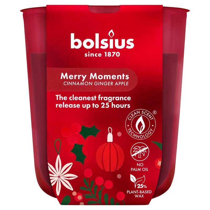 Sviečka Bolsius True Glow, 80x73 mm, jablko/škorica, v skle