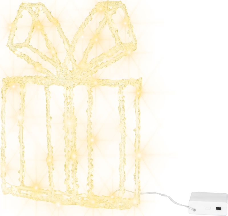 Dekorácia MagicHome Vianoce, darček, akryl, 80xLED teplá biela, 21x5x28 cm, 2xAA