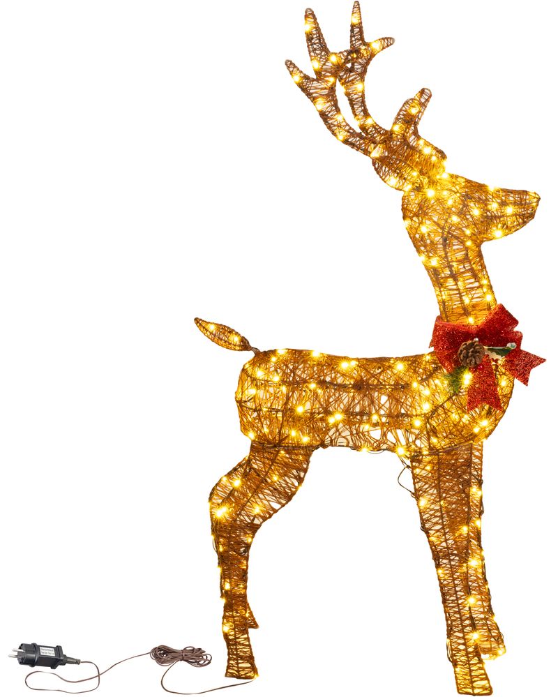 Dekorácia MagicHome Vianoce, jeleň, kov/motúz, časovač, 230xLED teplá biela, 1.2 m