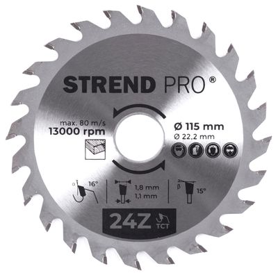 Kotúč Strend Pro TCT 115x1.8x22.2 mm 24T, na drevo, pílový, SK plátky