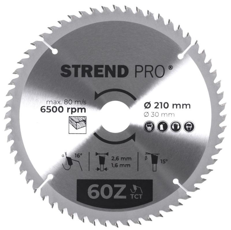 Kotúč Strend Pro TCT 210x2.6x30/20 mm 60T, na drevo, pílový, SK plátky