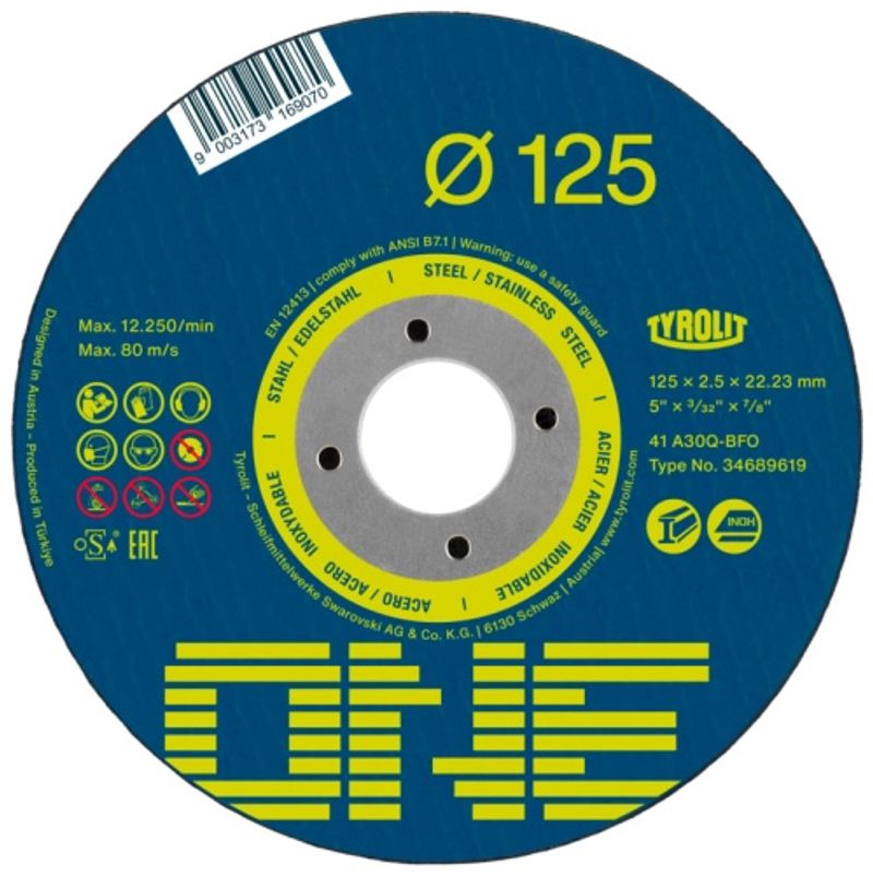 Kotúč Tyrolit ONE 178x2,5x22,23mm, A30Q-BFO, 2v1, oceľ/nerez, rovný