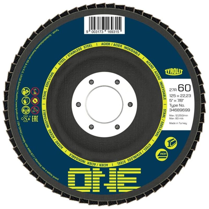 Kotúč Tyrolit ONE 125x22,23mm, ZA 120 Q-B, oceľ/nerez , lamelový, rovný