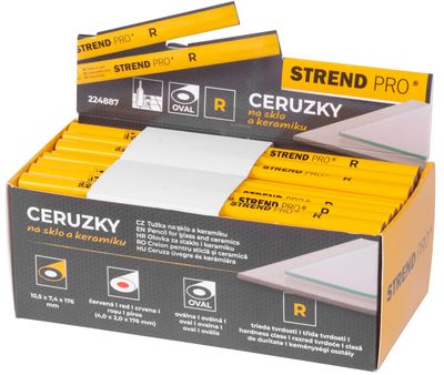 Ceruzka Strend Pro, 176 mm, červená tuha, oválna, na sklo a keramiku, Sellbox