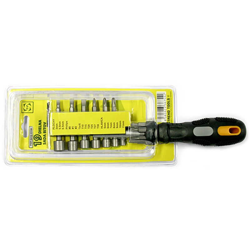 Sada bitov a hlavíc Strend Pro SD0539, 19 dielna, s račňovým skrutkovačom