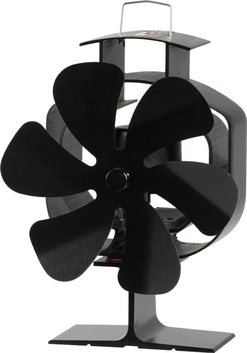 Ventilátor Strend Pro, krbový, stojanový, poháňaný teplom, 6-lopatkový, čierny, funkcia oscilácie