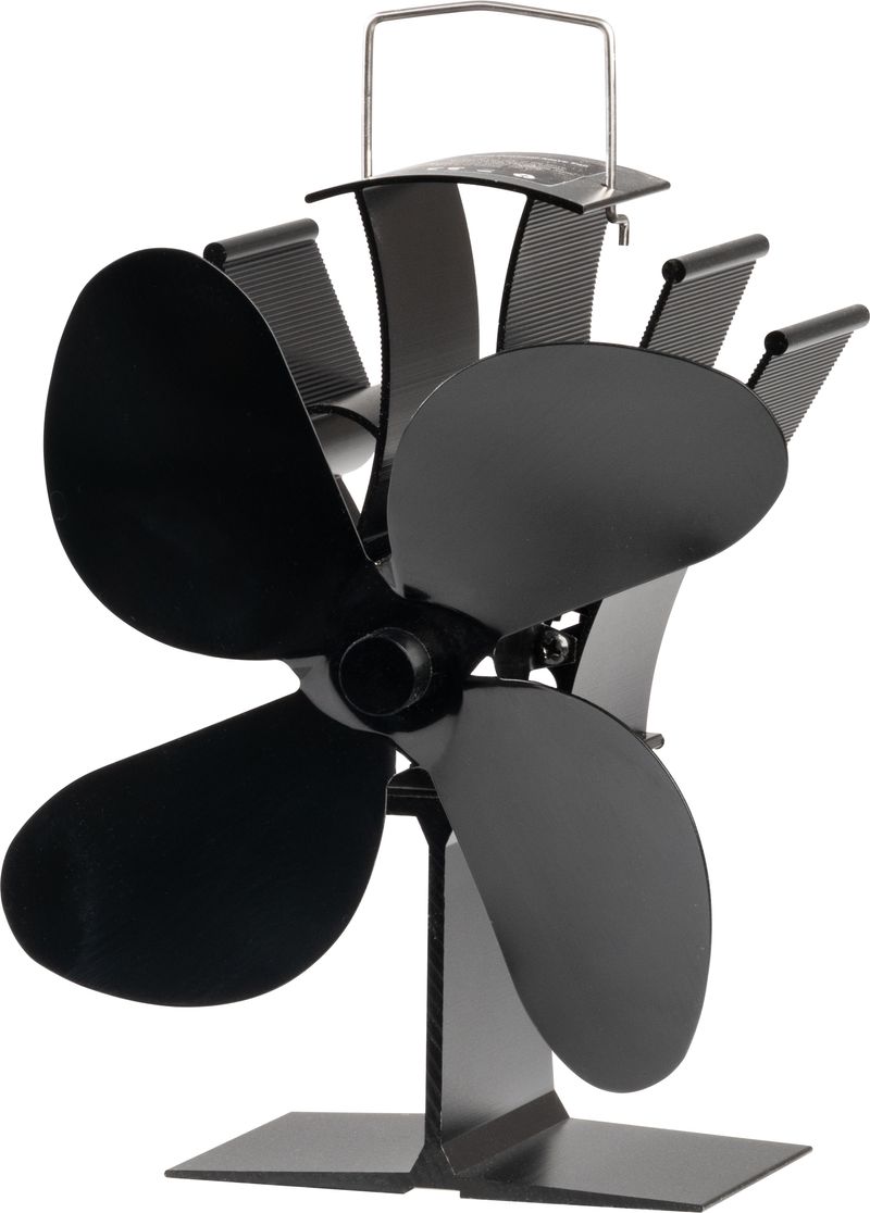 Ventilátor Strend Pro, krbový, stojanový, poháňaný teplom, 4-lopatkový, čierny