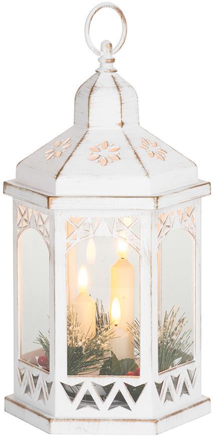 Lampáš MagicHome Vianoce Morocco, 3xLED sviečky, biely, 3xAAA, plast, časovač, 18x15x32 cm