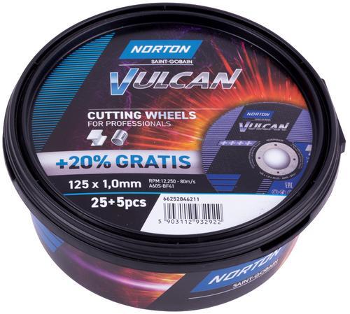 Kotúč NORTON Vulcan TWSET A 125x1,0x22 A60S-BF41, rezný na kov a nerez, bal. 25+5 ks