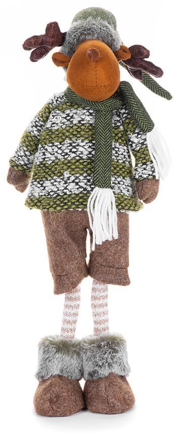 Postavička MagicHome Vianoce, Sob chlapček v krátkych nohaviciach, látkový, zeleno-hnedý, 21x14x62 c