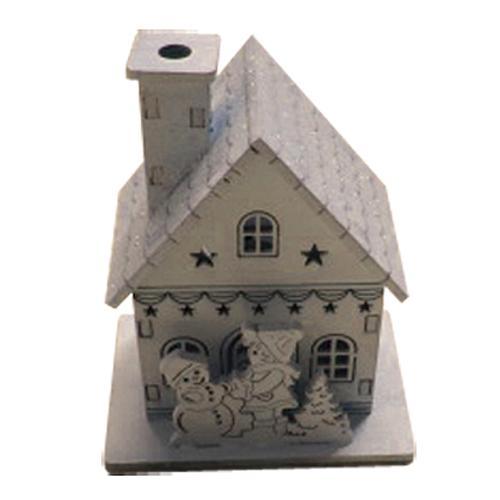Dekorácia MagicHome Vianoce Woodeco 11193, Domček biely, 1 LED, 8x6x10 cm