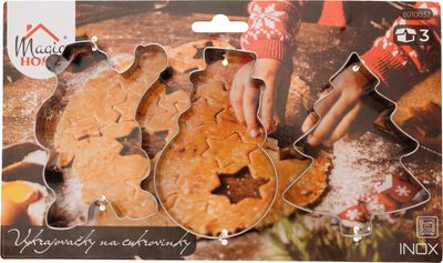 Vykrajovačka MagicHome Vianoce, na pečenie, stromček, santa, snehuliak, formička, 3 ks