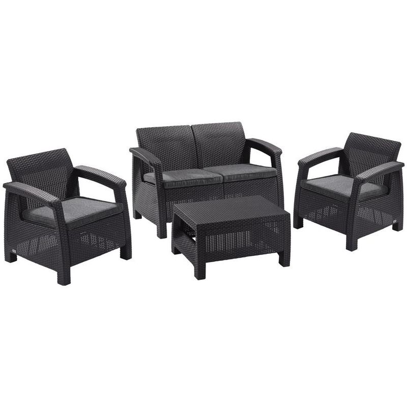 Set terasový Allibert CORFU, graphite/coolgray, stôl, pohovka, 2x stolička