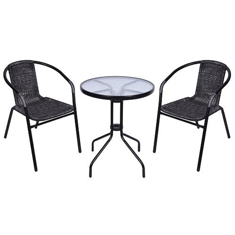 Set balkónový ALESIA, čierny/antracit, stôl 70x60 cm, 2x stolička 52x55x73 cm, oceľ