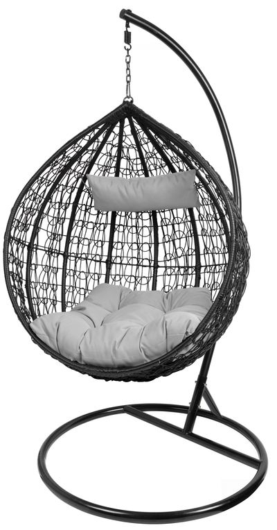 Kreslo BORNEO, max. 150 kg, PE rattan, sivé, hojdacie, záhradné, s vankúšom a poduškou