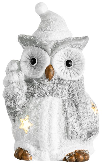 Postavička MagicHome Vianoce, Sova so stromčekom, LED, terakota, 9x8x16 cm