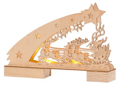 Dekorácia MagicHome Vianoce Woodeco, Servitník so Santom, 5 LED, 22x5x15 cm