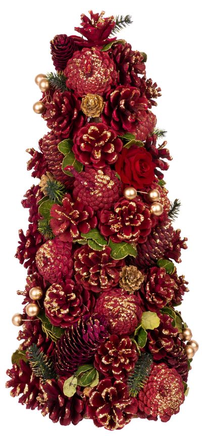 Stromček MagicHome Vianoce, ozdobený, prírodný, červeno-zlatý, 40 cm