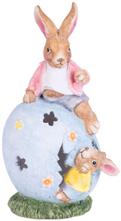 Dekorácia MagicHome Gecco, Zajace na vajíčku, keramika, 26x20x45 cm