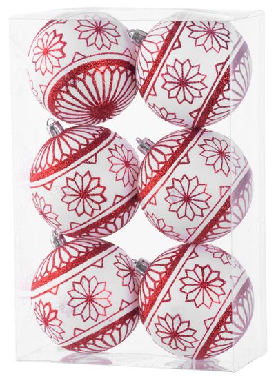 Gule MagicHome Vianoce, 6 ks, 8 cm, červeno - biele, s glitrami, na vianočný stromček