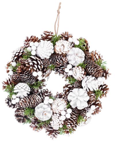 Veniec MagicHome Vianoce, so šiškami, zasnežený, závesný, 32x08x32 cm