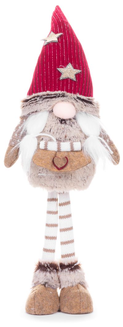 Postavička MagicHome Vianoce, Škriatok s dlhými nohami a krátkou bradou, látkový, červeno-hnedý, 20x