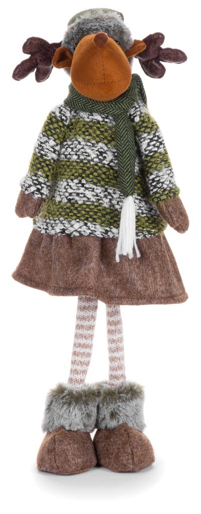 Postavička MagicHome Vianoce, Sob dievčatko v sukni, látkový, zeleno-hnedý, 21x14x62 cm