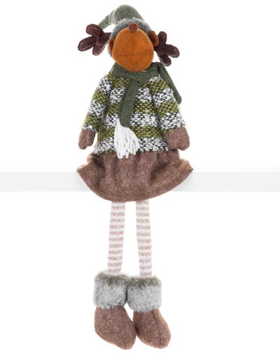 Postavička MagicHome Vianoce, Sob dievčatko v sukni, látkový, zeleno-hnedý, 21x14x70 cm
