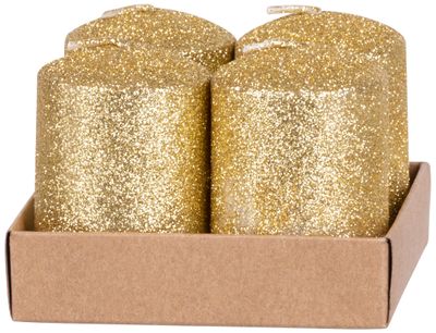 Sviečka MagicHome Vianoce, 4x6 cm, valcová, bal. 4 ks, zlatá, s glitrami, adventná