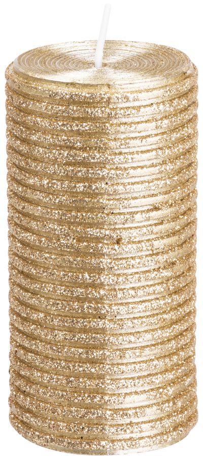 Sviečka MagicHome Vianoce, 5x9,5 cm, valcová, šampaň, s glitrami