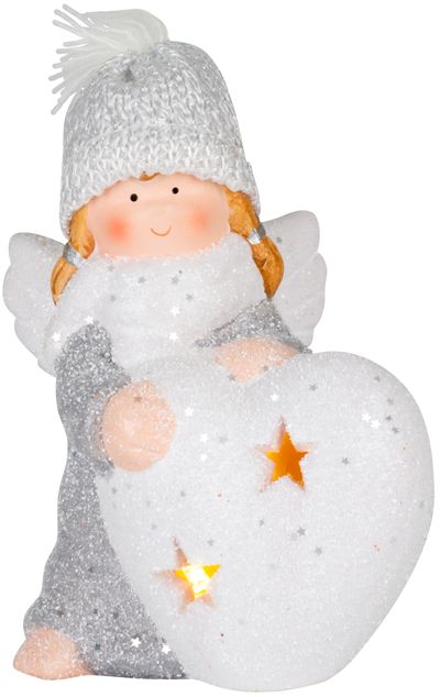 Postavička MagicHome Vianoce, Anjelik so srdcom, LED, terakota, 12x10x15 cm