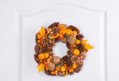 Veniec MagicHome Nature, jesenný, oranžový, s lístím, 35 cm