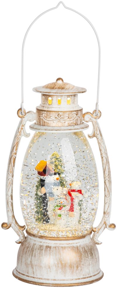 Lampáš MagicHome Vianoce Retro, LED, so snehuliakom, s trblietkami, biely, 3xAA, plast, 13x11x24/35