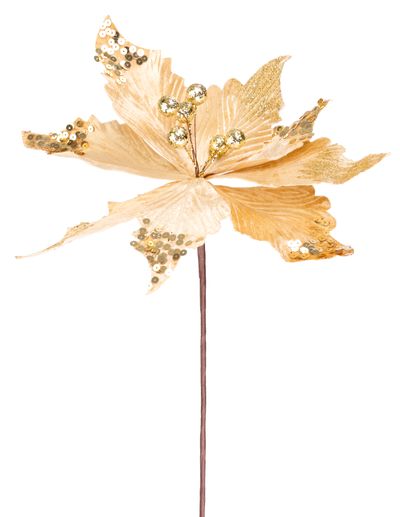 Kvet MagicHome Vianoce, Poinsettia, zlatý, stonka, 46 cm, veľkosť kvetu: 30 cm