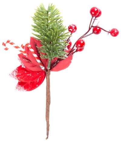 Vetvička MagicHome Vianoce, s kvetom a bobuľkami, zasnežená, 20 cm