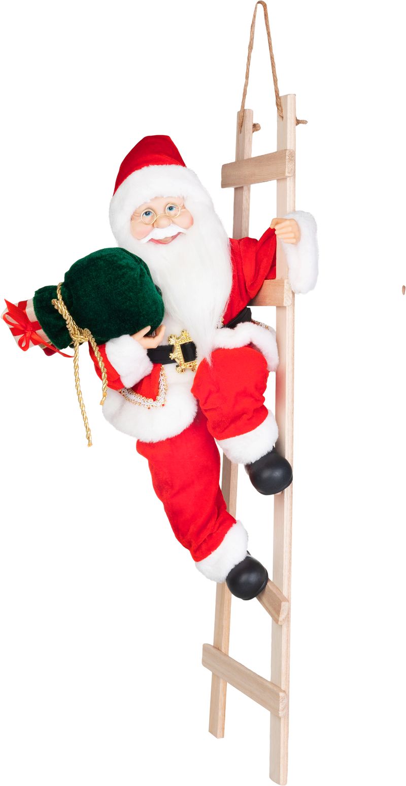 Dekorácia MagicHome Vianoce, santa, na rebríku, textil, 24x32x67 cm