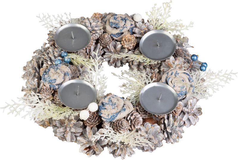 Veniec MagicHome Vianoce, adventný, modro-biely, 30 cm
