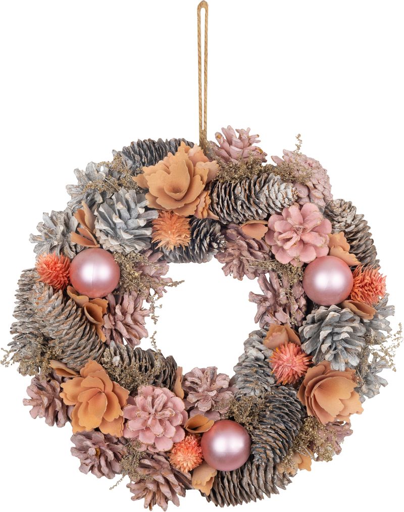 Veniec MagicHome Vianoce, závesný, ružovo-oranžový, 30 cm