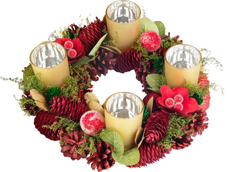 Veniec MagicHome Vianoce, adventný, červený, 30 cm