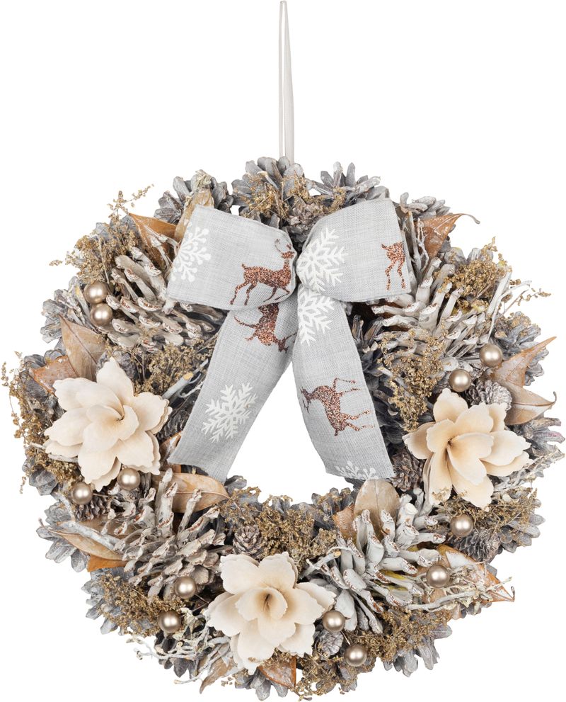 Veniec MagicHome Vianoce, závesný, prírodný, s mašľou, 30 cm