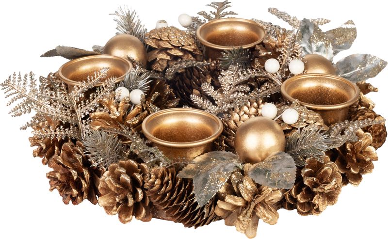 Veniec MagicHome Vianoce, adventný, zlatý, 30 cm