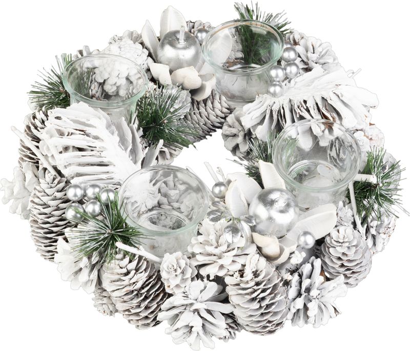 Veniec MagicHome Vianoce, adventný, biely, 32 cm