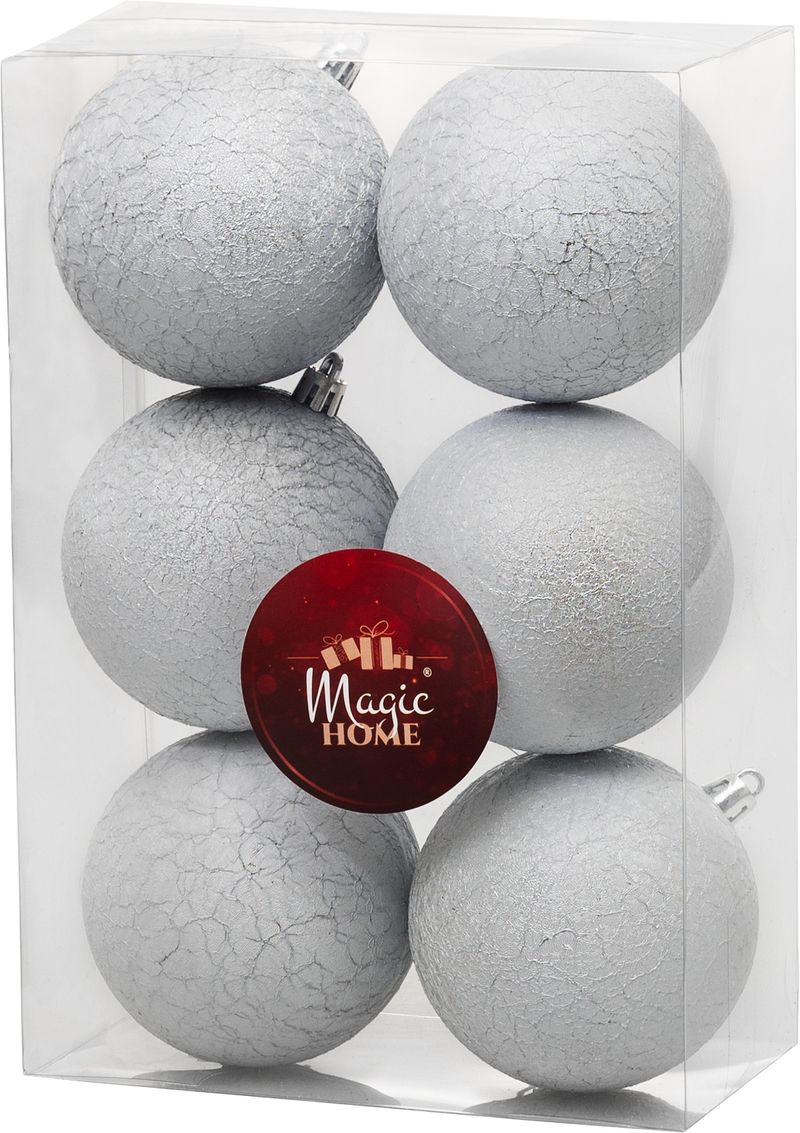 Gule MagicHome Vianoce, 6 ks, šedé, na vianočný stromček, 8 cm