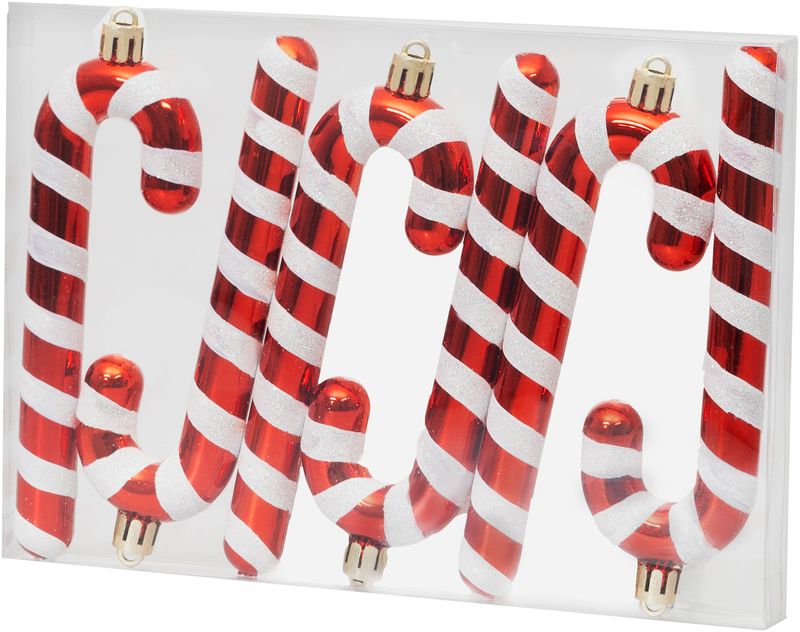 Dekorácia MagicHome Vianoce, Vianočná lízanka, bielo-červená, 12,5 cm, bal 6ks