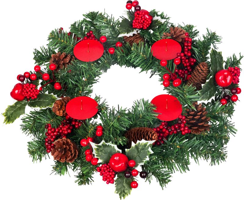 Veniec MagicHome Vianoce, adventný, červený, 41 cm